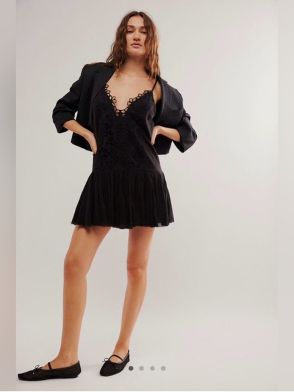 Free people black eyelet embroidered boho mini dress - Picture 2 of 7